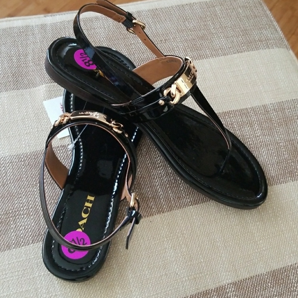 π΄Soldπ΄Coach Sandals Black/Gold - Picture 5 of 5